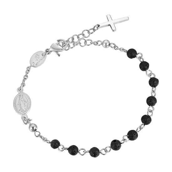 HERREN-STAHL-ROSENKRANZ-ARMBAND MIT LAVASTEIN