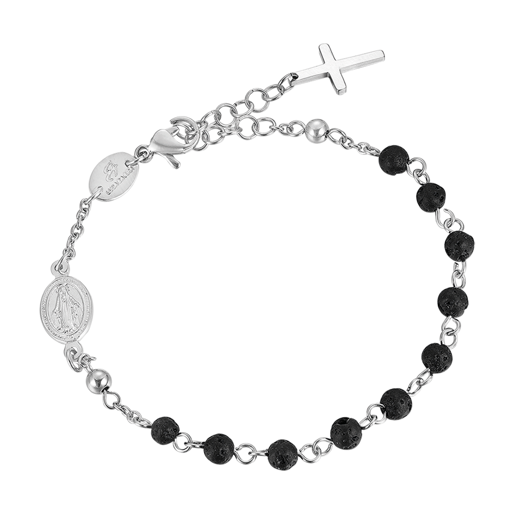 HERREN-STAHL-ROSENKRANZ-ARMBAND MIT LAVASTEIN