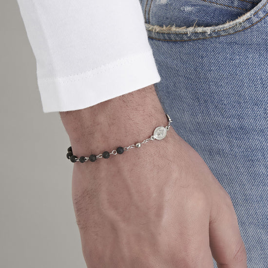 HERREN-STAHL-ROSENKRANZ-ARMBAND MIT LAVASTEIN