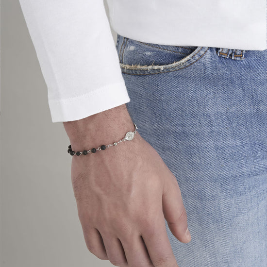 HERREN-STAHL-ROSENKRANZ-ARMBAND MIT LAVASTEIN