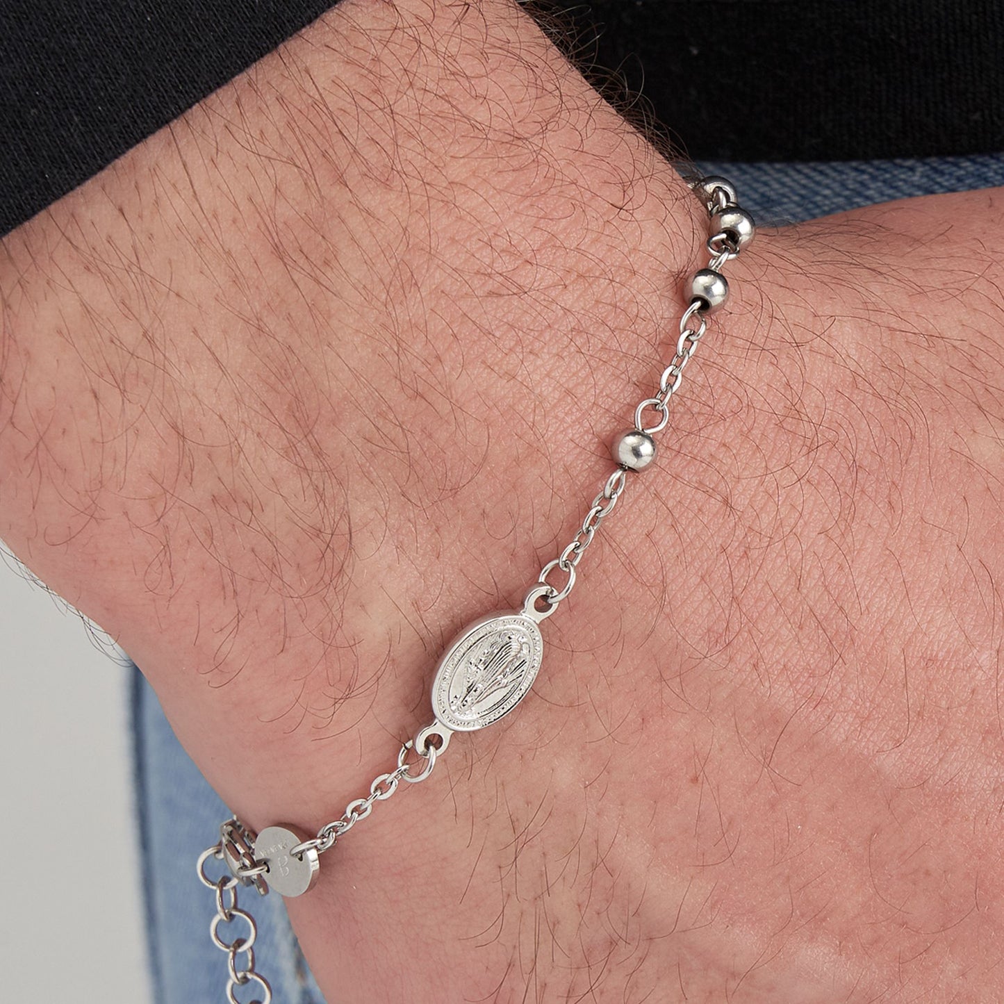 HERREN-STAHL-ROSENKRANZ-ARMBAND MIT STAHLKUGELN