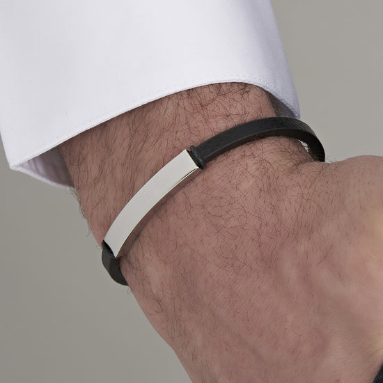 HERREN-LEDERARMBAND MIT STAHLPLATTE