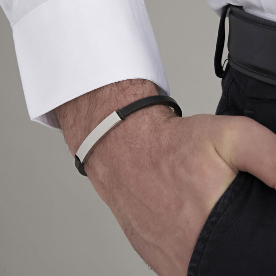 HERREN-LEDERARMBAND MIT STAHLPLATTE