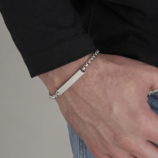 HERRENARMBAND AUS STAHL MIT PERSONALISIERBARER PLATTE