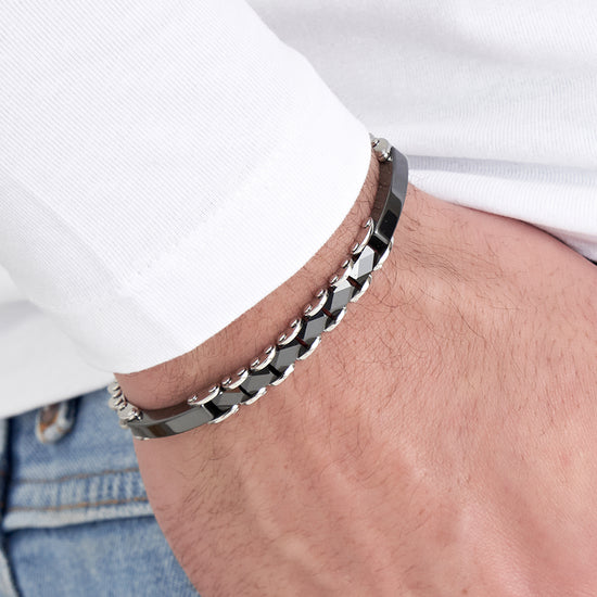 HERRENARMBAND AUS STAHL MIT KERAMIKELEMENTEN