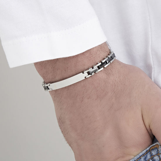 HERRENARMBAND AUS STAHL MIT SCHWARZEN KERAMIKELEMENTEN UND SCHWARZEN GLIEDERN