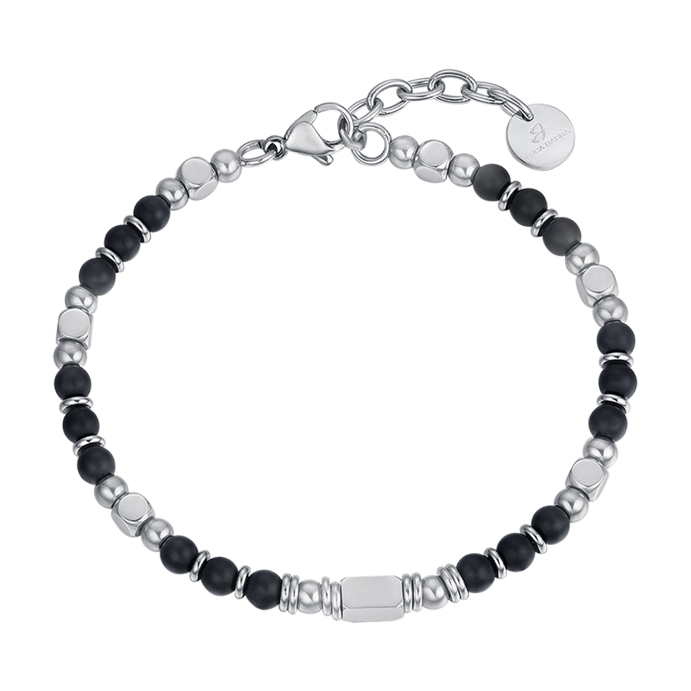 HERRENARMBAND AUS STAHL MIT SCHWARZEN ACHATSTEINEN