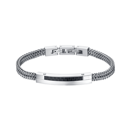 HERRENARMBAND AUS STAHL MIT KARBONFASERPLATTE UND SCHWARZEM ELEMENT