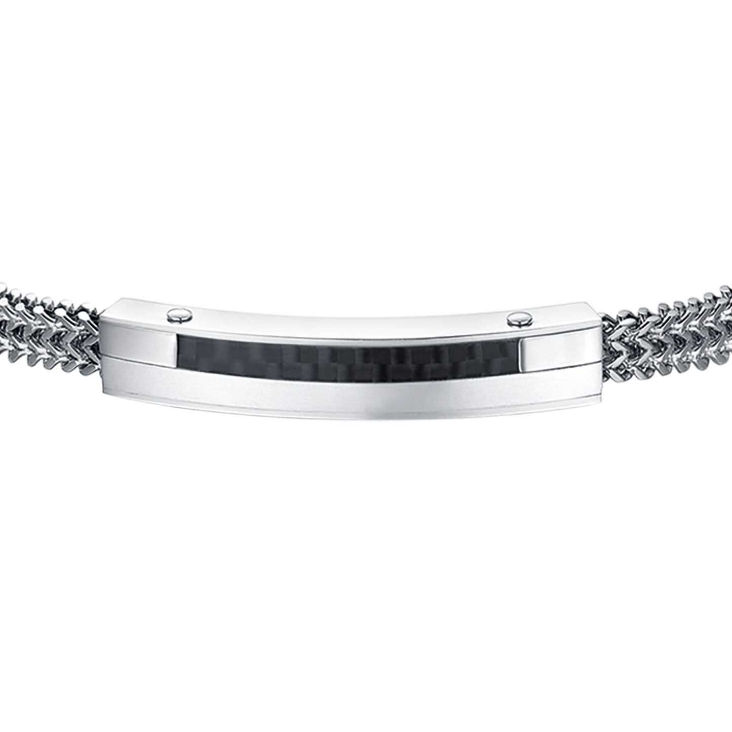 HERRENARMBAND AUS STAHL MIT KARBONFASERPLATTE UND SCHWARZEM ELEMENT