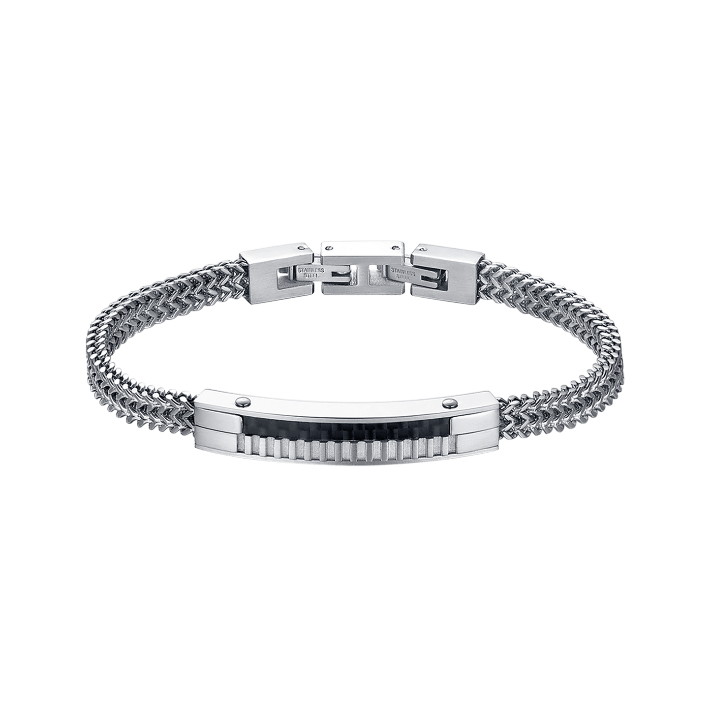 HERRENARMBAND AUS STAHL MIT KARBONFASERPLATTE