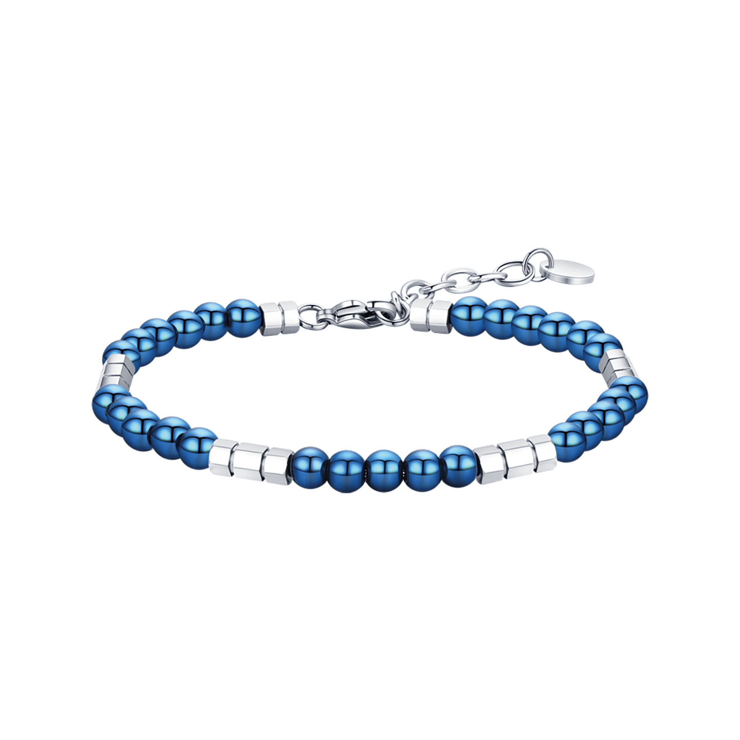 HERRENARMBAND AUS STAHL MIT BLAUEN STEINEN UND STAHLELEMENTEN