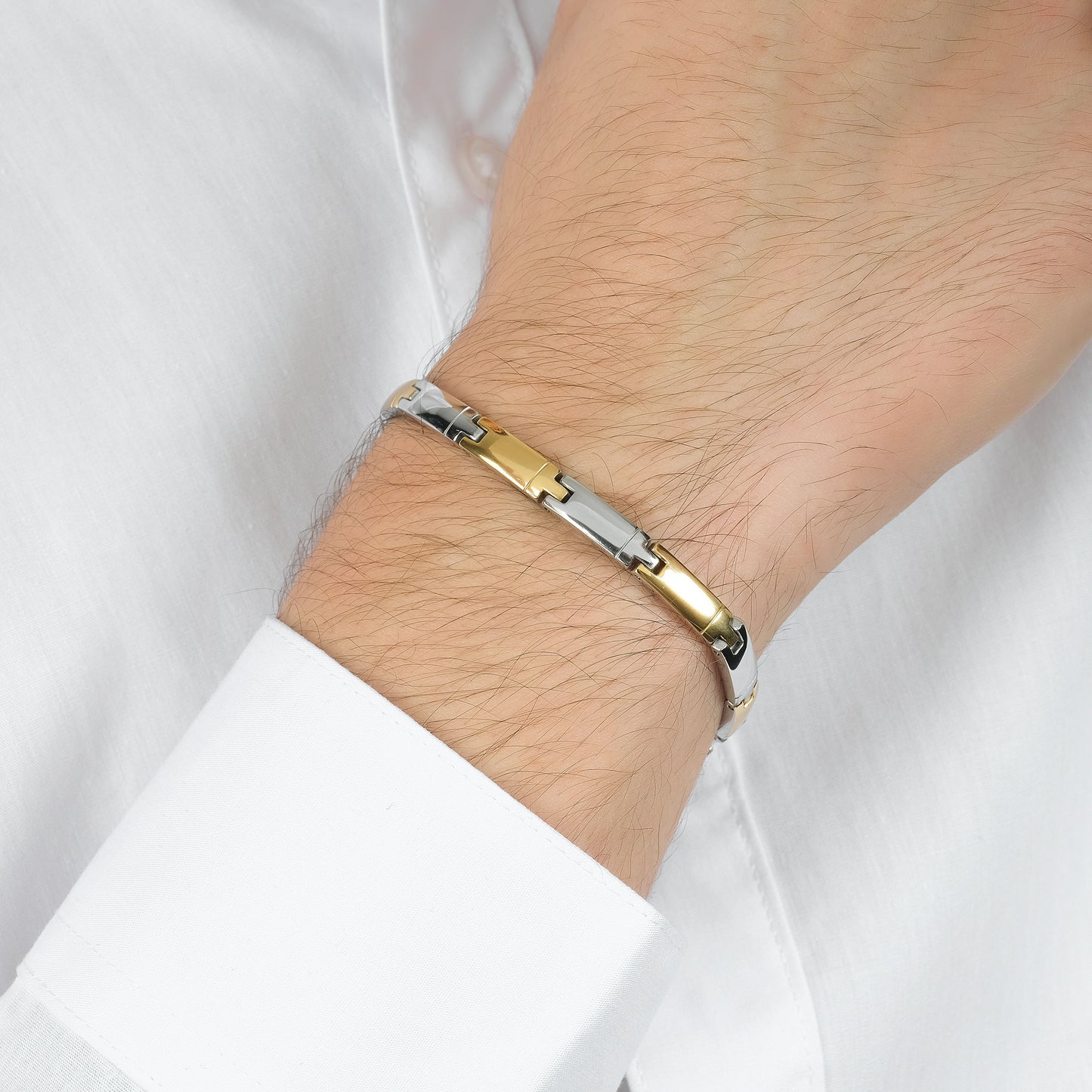 HERRENARMBAND AUS STAHL UND STAHL-IP-GOLD