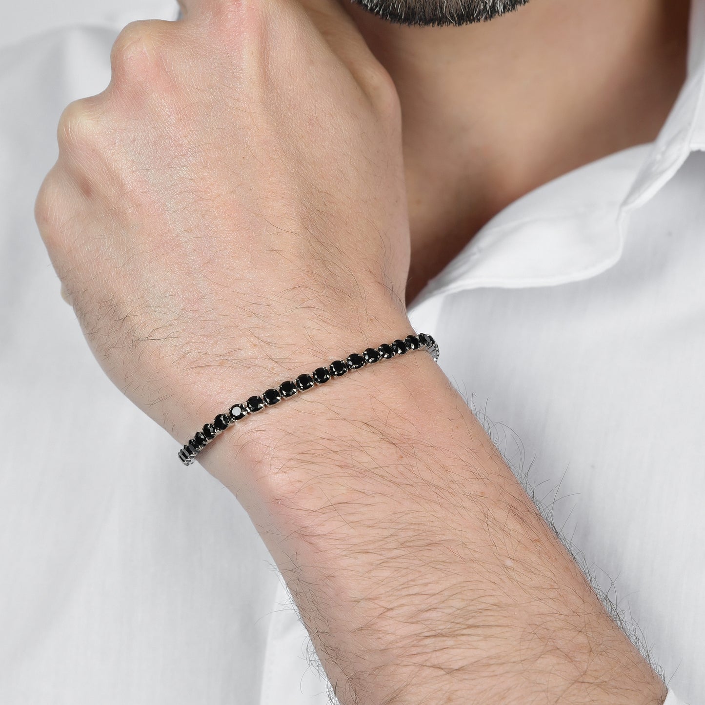 HERREN-TENNISARMBAND AUS STAHL MIT SCHWARZEN KRISTALLEN