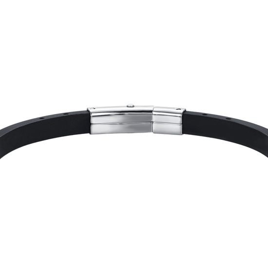 HERRENARMBAND AUS SCHWARZEM SILIKON MIT ELEMENTEN AUS STAHL UND SCHWARZEM IP UND KOMPASSROSE