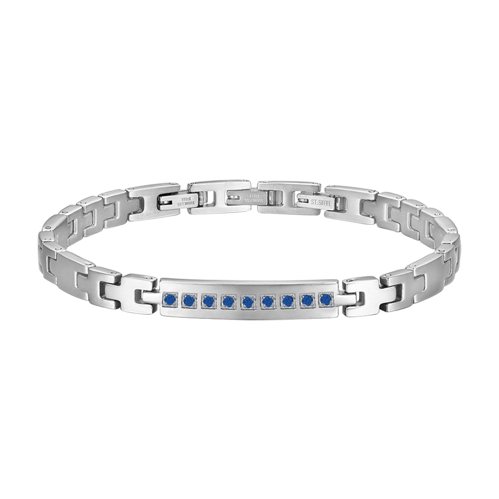 HERRENARMBAND AUS STAHL MIT BLAUEN KRISTALLEN