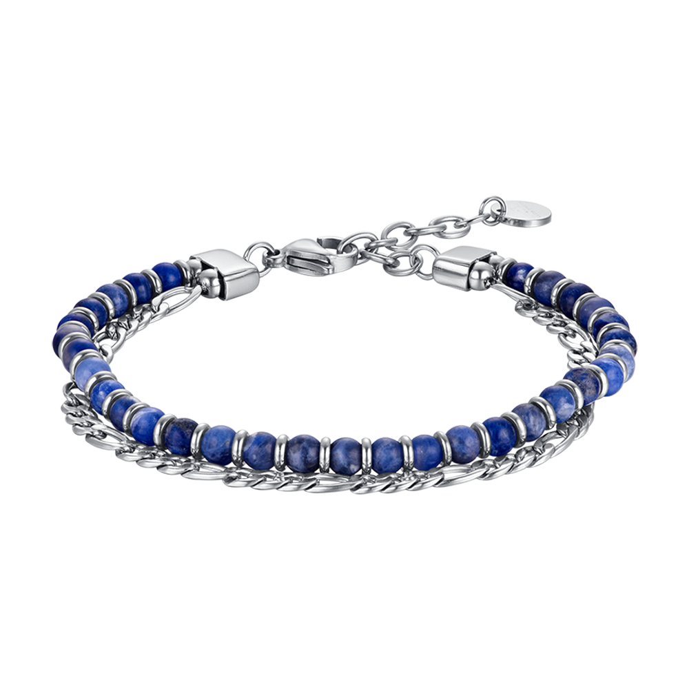 HERRENARMBAND AUS STAHL MIT BLAUEN STEINEN UND STAHLELEMENTEN