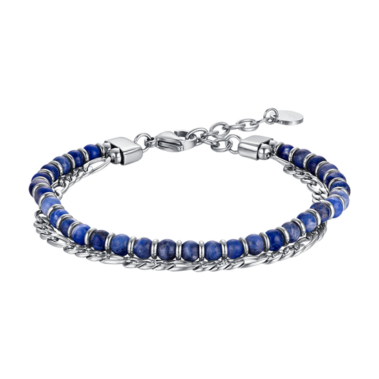 HERRENARMBAND AUS STAHL MIT BLAUEN STEINEN UND STAHLELEMENTEN