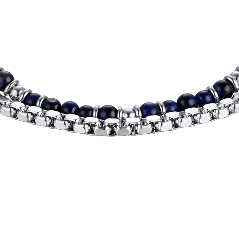 HERRENARMBAND AUS STAHL MIT BLAUEN STEINEN UND STAHLELEMENTEN