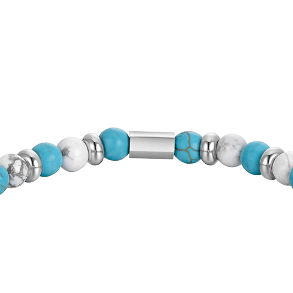 ELASTISCHES HERRENARMBAND MIT BLAUEN UND WEISSEN STEINEN UND STAHLELEMENTEN