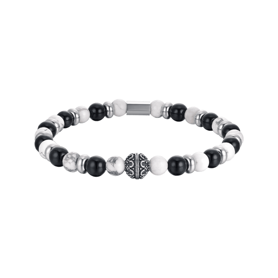 ELASTISCHES HERRENARMBAND MIT SCHWARZEN UND WEISSEN STEINEN UND STAHLELEMENTEN