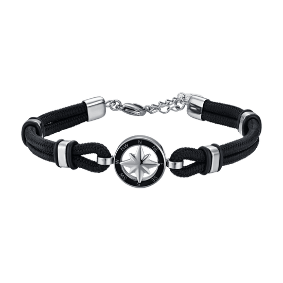 HERRENARMBAND AUS SCHWARZEM SEIL MIT SCHWARZER EMAILLE WINDROSE