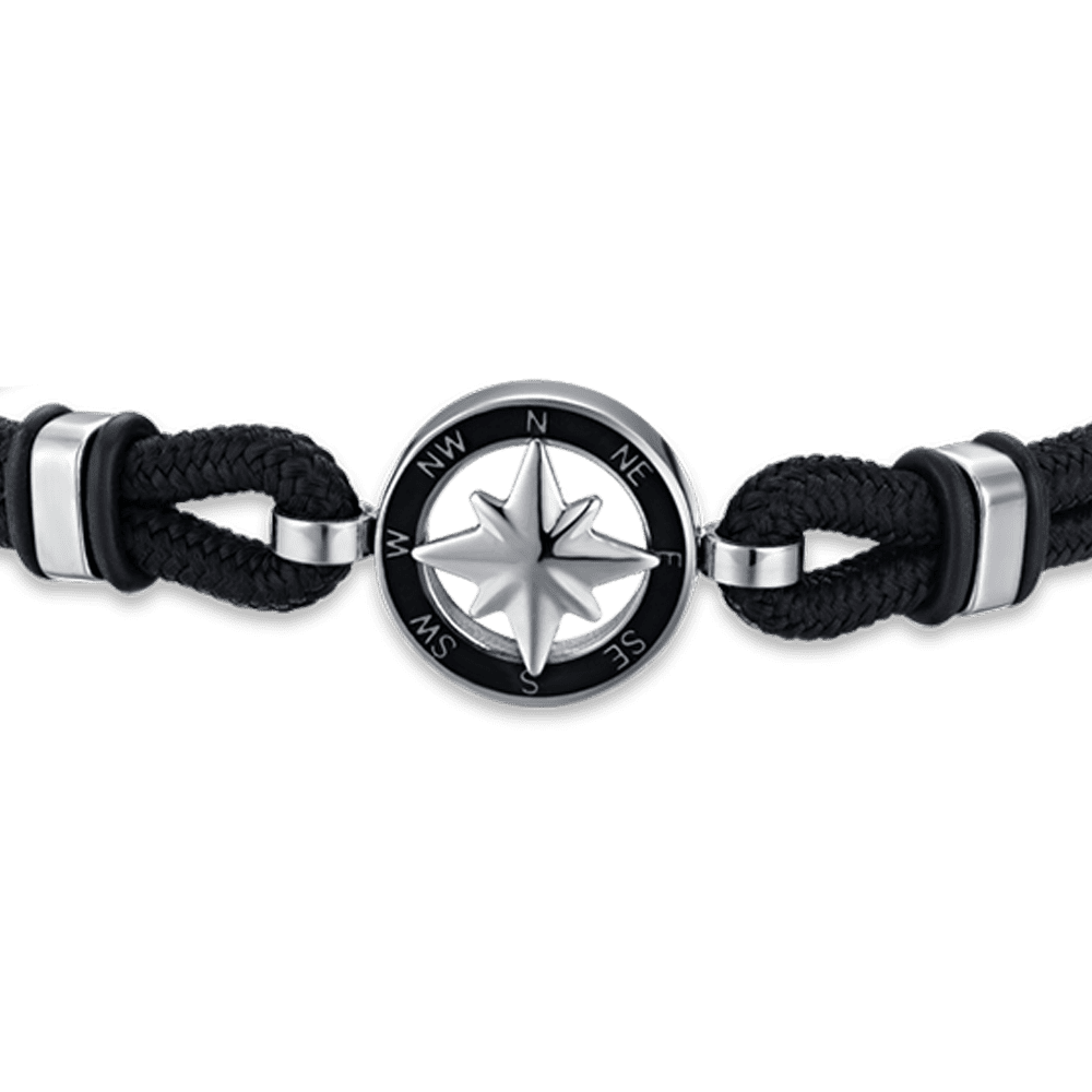 HERRENARMBAND AUS SCHWARZEM SEIL MIT SCHWARZER EMAILLE WINDROSE