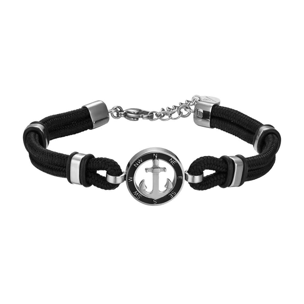 HERRENARMBAND AUS SCHWARZEM SEIL MIT SCHWARZEM EMAILLEANKER