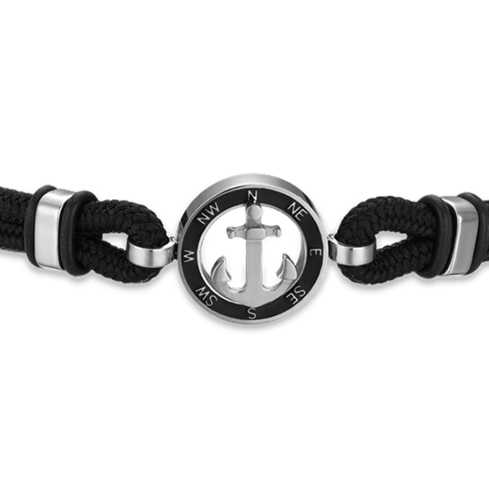 HERRENARMBAND AUS SCHWARZEM SEIL MIT SCHWARZEM EMAILLEANKER