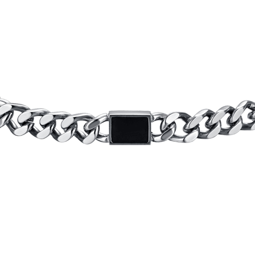 HERRENARMBAND AUS STAHL MIT SCHWARZEN ELEMENTEN