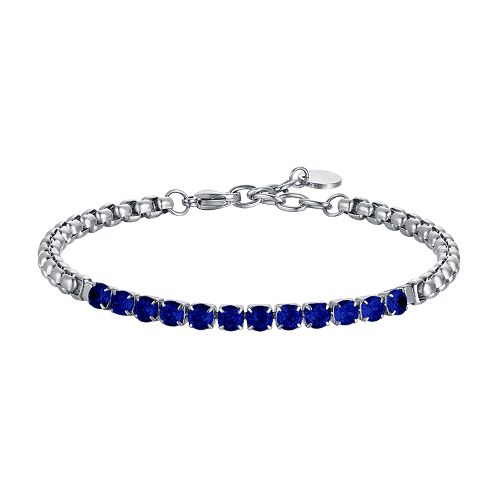 HERRENARMBAND AUS STAHL MIT BLAUEN KRISTALLEN