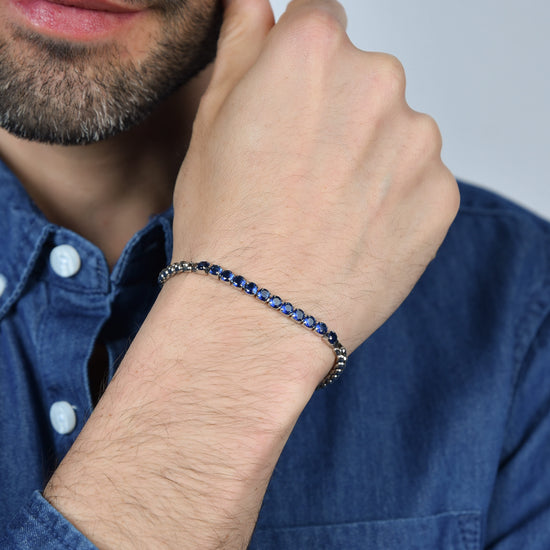 HERRENARMBAND AUS STAHL MIT BLAUEN KRISTALLEN