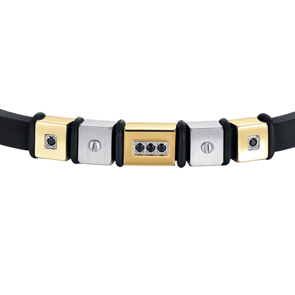 SCHWARZES ARMBAND AUS SILIKON FÜR MÄNNER MIT STAHL-ELEMENTE IP-GOLD Luca Barra