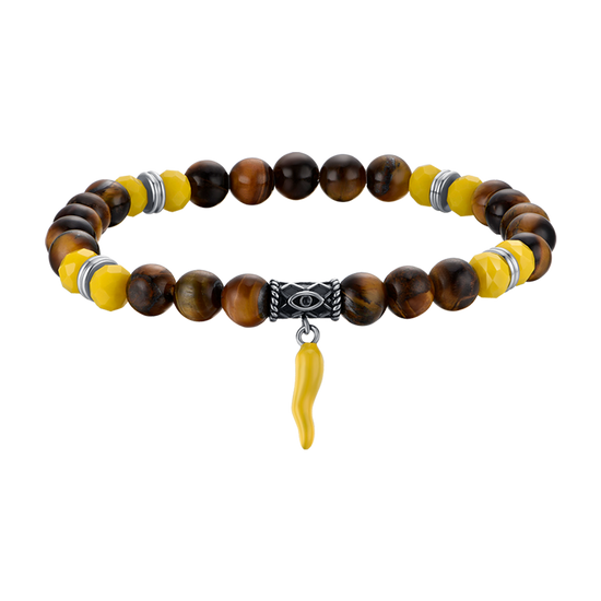 ELASTISCHES HERRENARMBAND MIT TIGERAUGE UND GELBEN HORNSTEINEN