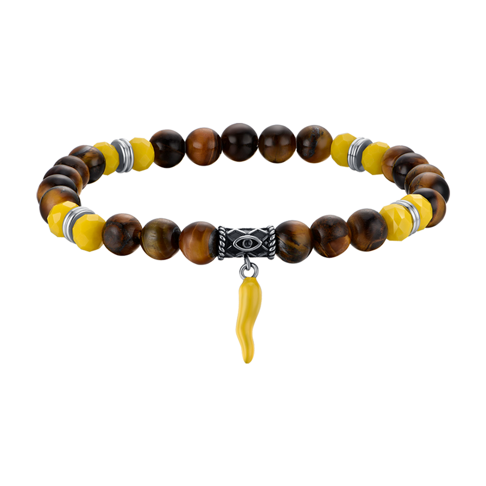 ELASTISCHES HERRENARMBAND MIT TIGERAUGE UND GELBEN HORNSTEINEN