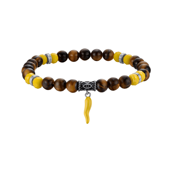 ELASTISCHES HERRENARMBAND MIT TIGERAUGE UND GELBEN HORNSTEINEN