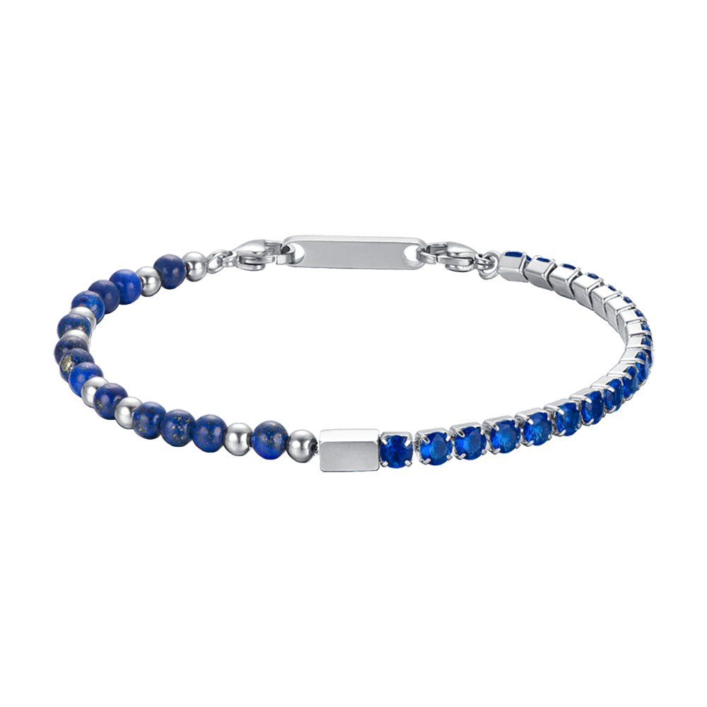 HERRENARMBAND AUS STAHL MIT BLAUEN KRISTALLEN UND STEINEN