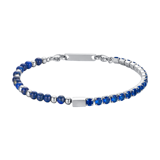 HERRENARMBAND AUS STAHL MIT BLAUEN KRISTALLEN UND STEINEN