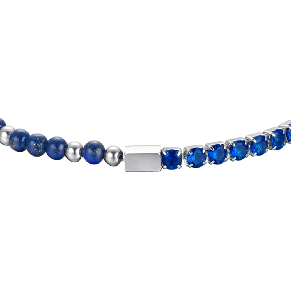 HERRENARMBAND AUS STAHL MIT BLAUEN KRISTALLEN UND STEINEN