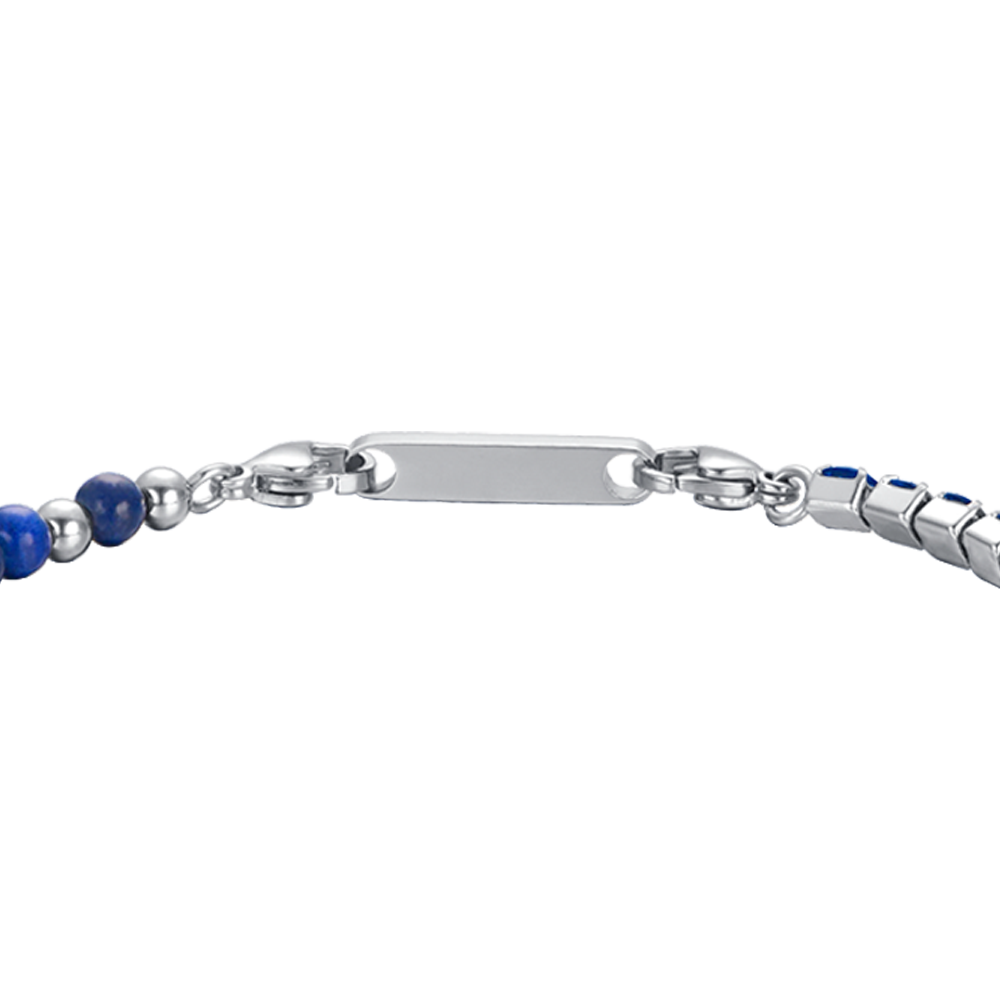 HERRENARMBAND AUS STAHL MIT BLAUEN KRISTALLEN UND STEINEN