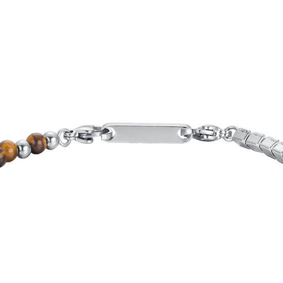 HERRENARMBAND AUS STAHL MIT WEISSEN KRISTALLEN UND TIGERAUGE-STEINEN