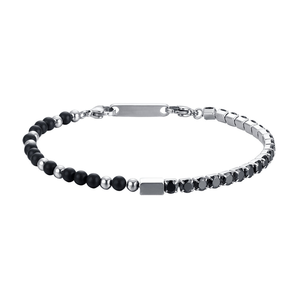 HERRENARMBAND AUS STAHL MIT SCHWARZEN KRISTALLEN UND STEINEN