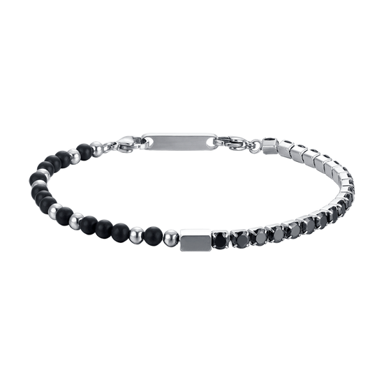 HERRENARMBAND AUS STAHL MIT SCHWARZEN KRISTALLEN UND STEINEN