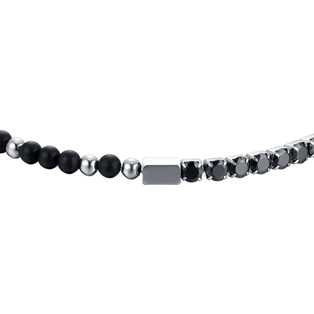 HERRENARMBAND AUS STAHL MIT SCHWARZEN KRISTALLEN UND STEINEN