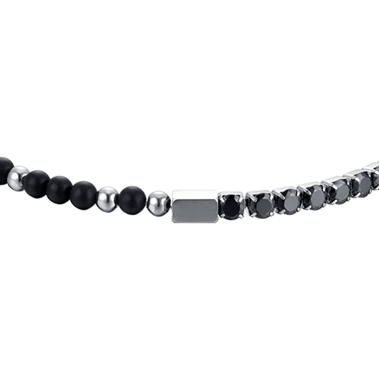 HERRENARMBAND AUS STAHL MIT SCHWARZEN KRISTALLEN UND STEINEN