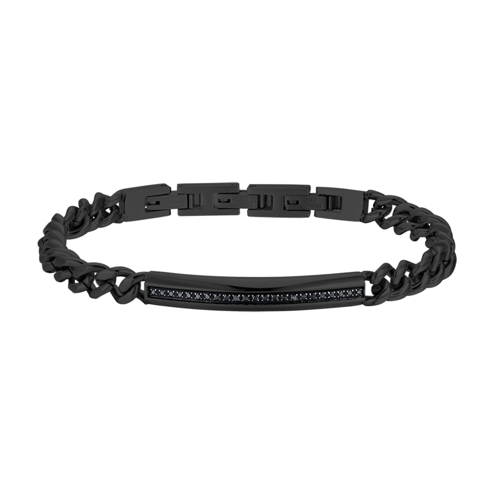 SCHWARZES IP-STAHL HERRENARMBAND MIT SCHWARZEM KRISTALLELEMENT