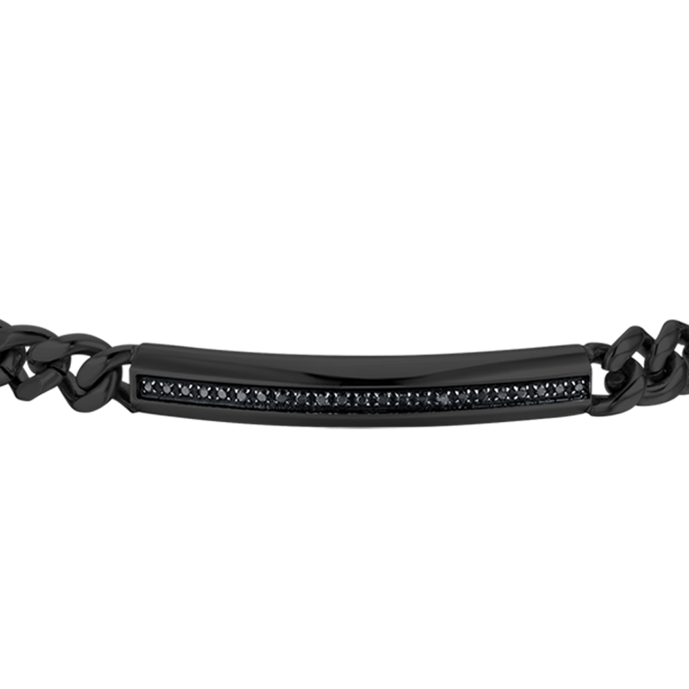 SCHWARZES IP-STAHL HERRENARMBAND MIT SCHWARZEM KRISTALLELEMENT