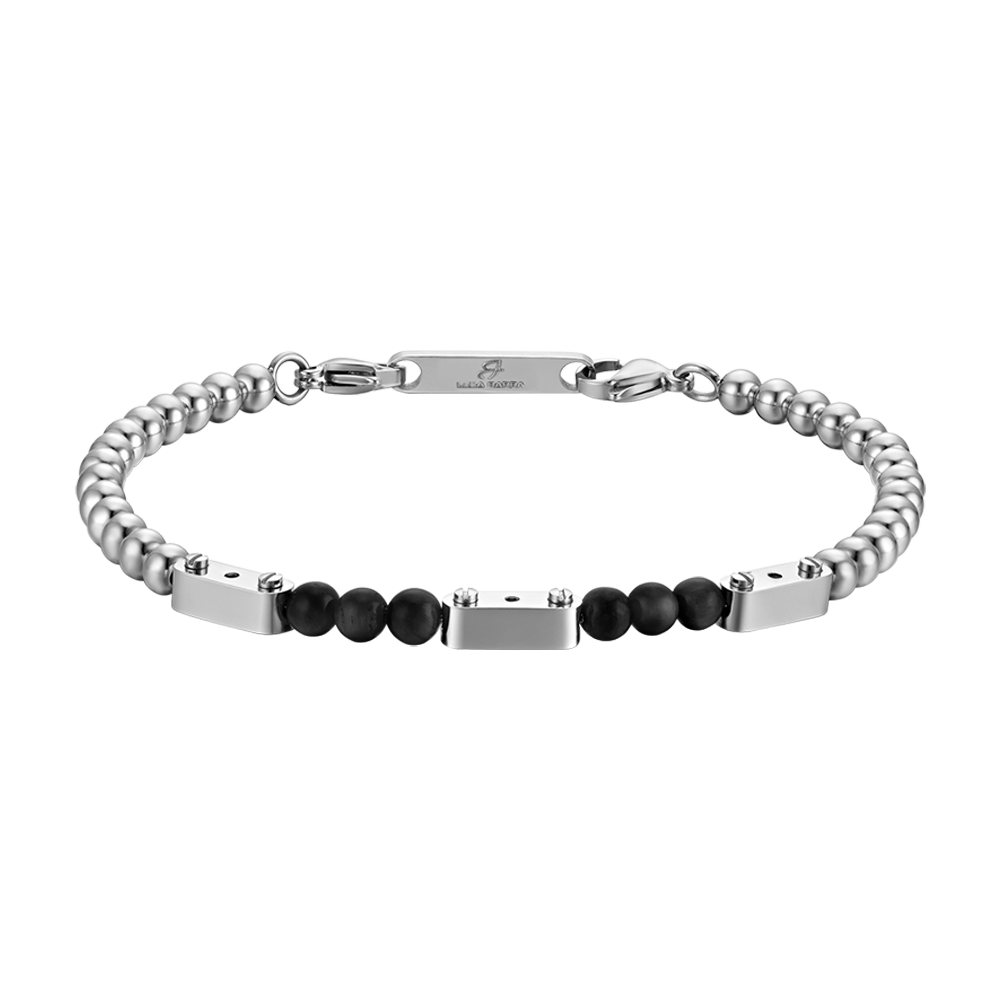 HERRENARMBAND AUS STAHL MIT SCHWARZEN STEINEN