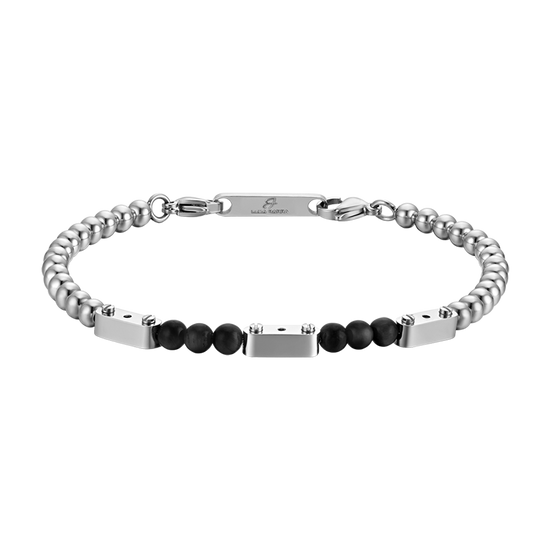 HERRENARMBAND AUS STAHL MIT SCHWARZEN STEINEN