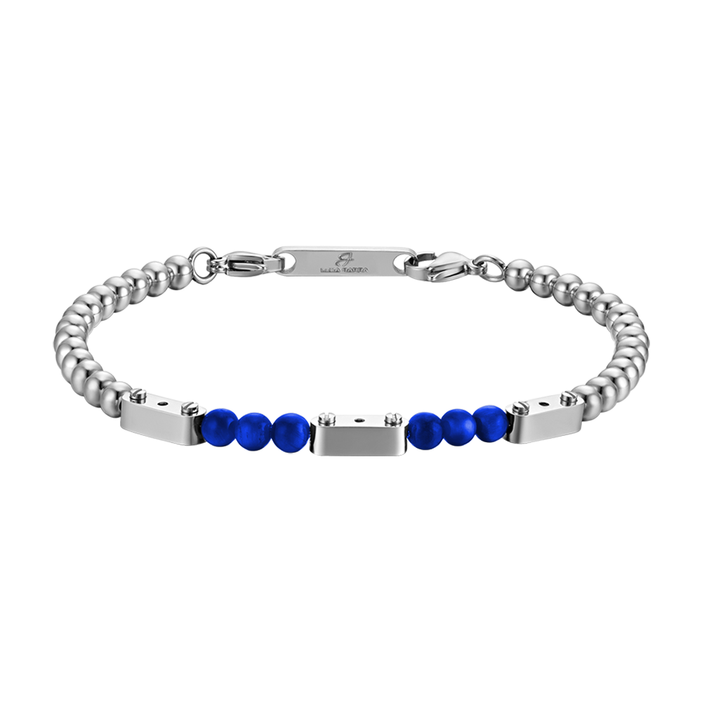 HERRENARMBAND AUS STAHL MIT LAPIS-STEINEN