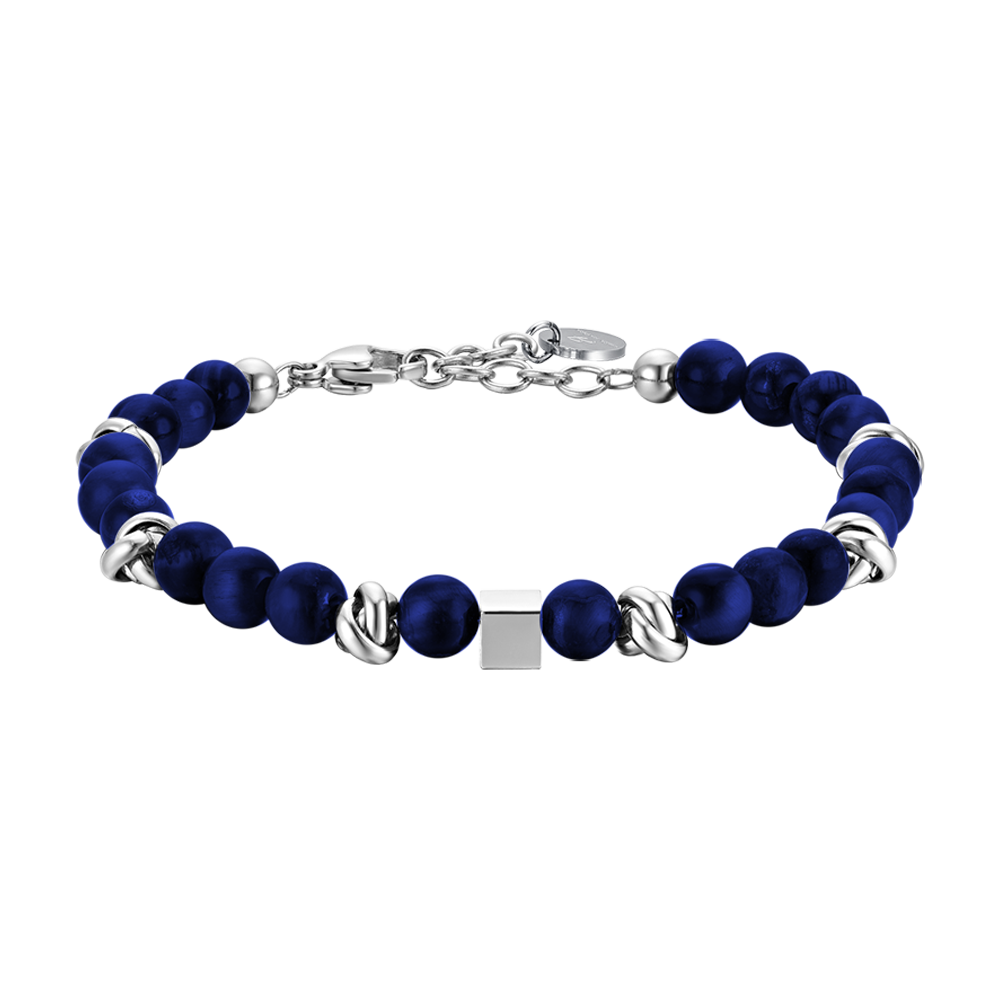 HERRENARMBAND AUS STAHL MIT BLAUEN STEINEN UND STAHLELEMENTEN